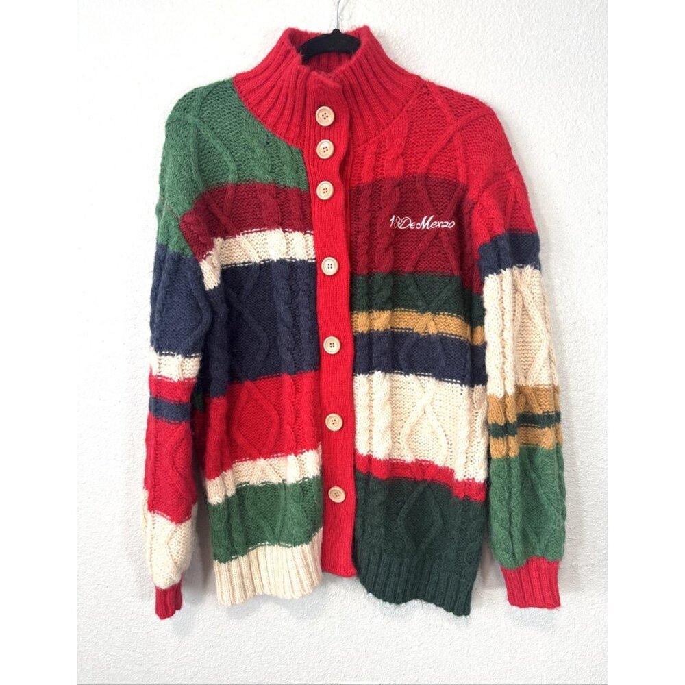 13 De Marzo Women’s Multicolor Cable Knit Button Cardigan Sweater Sz Large